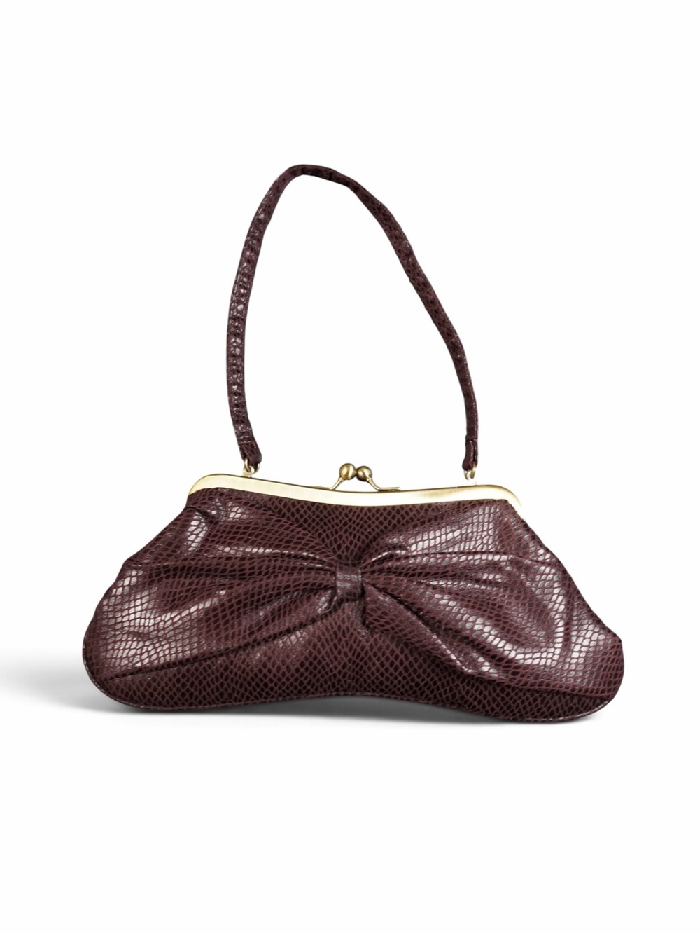 Chinese Laundry Burgundy Faux Snakeskin Kisslock Clutch Bow Evening Bag